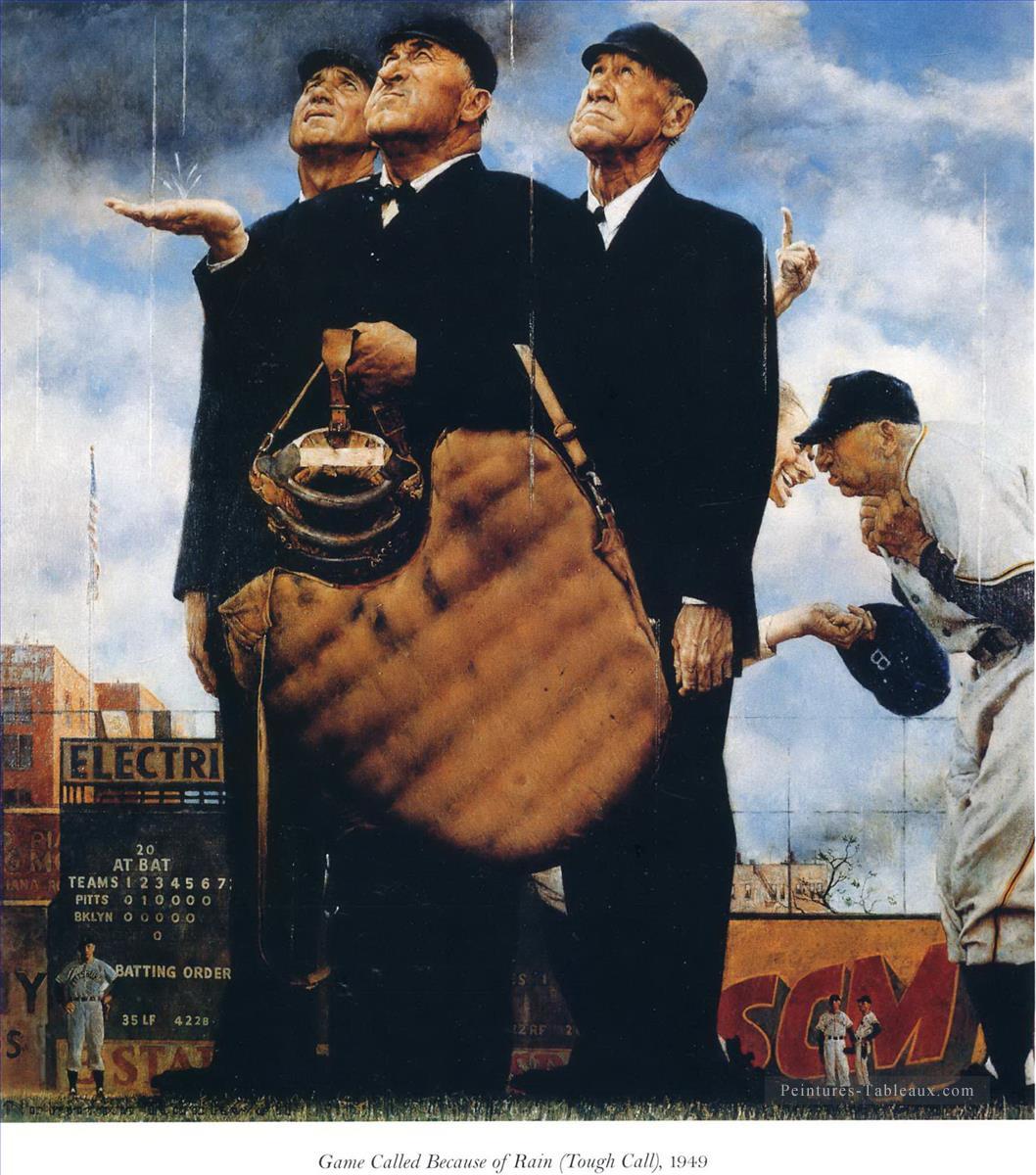 game called because of rain tough call 1949 Norman Rockwell Oil Paintings